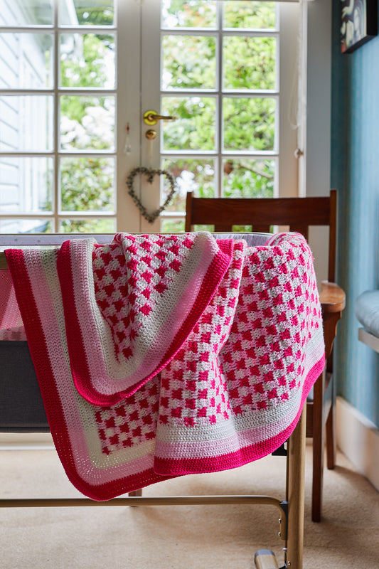 Pink and Cream Crocheted Blanket image 0