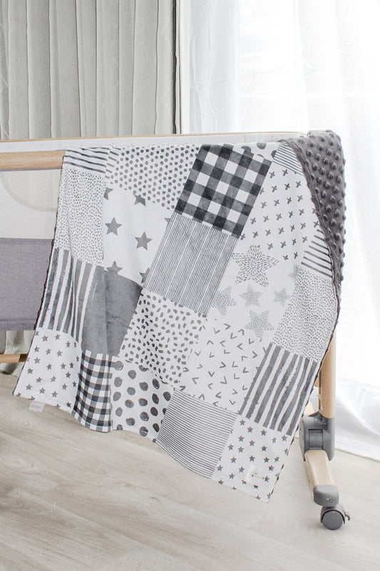 Grey & White Patterns Premium Minky